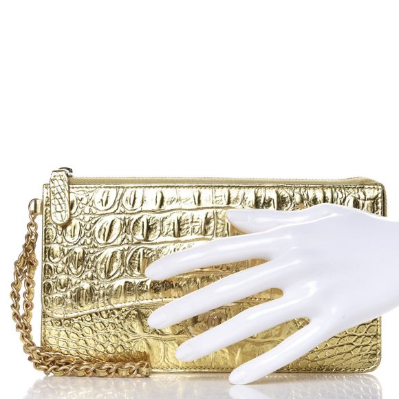 ❌SOLD❌CHANEL Crocodile Wallet On Chain Gold - Picture 3 of 9